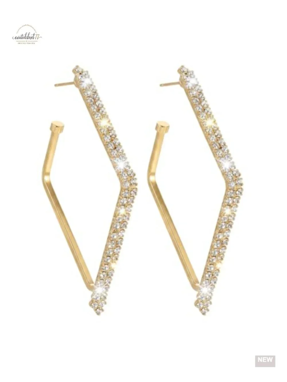 Gold Plated Drop Dangle Earrings - Statement Rhinestone Geometric Jewelry